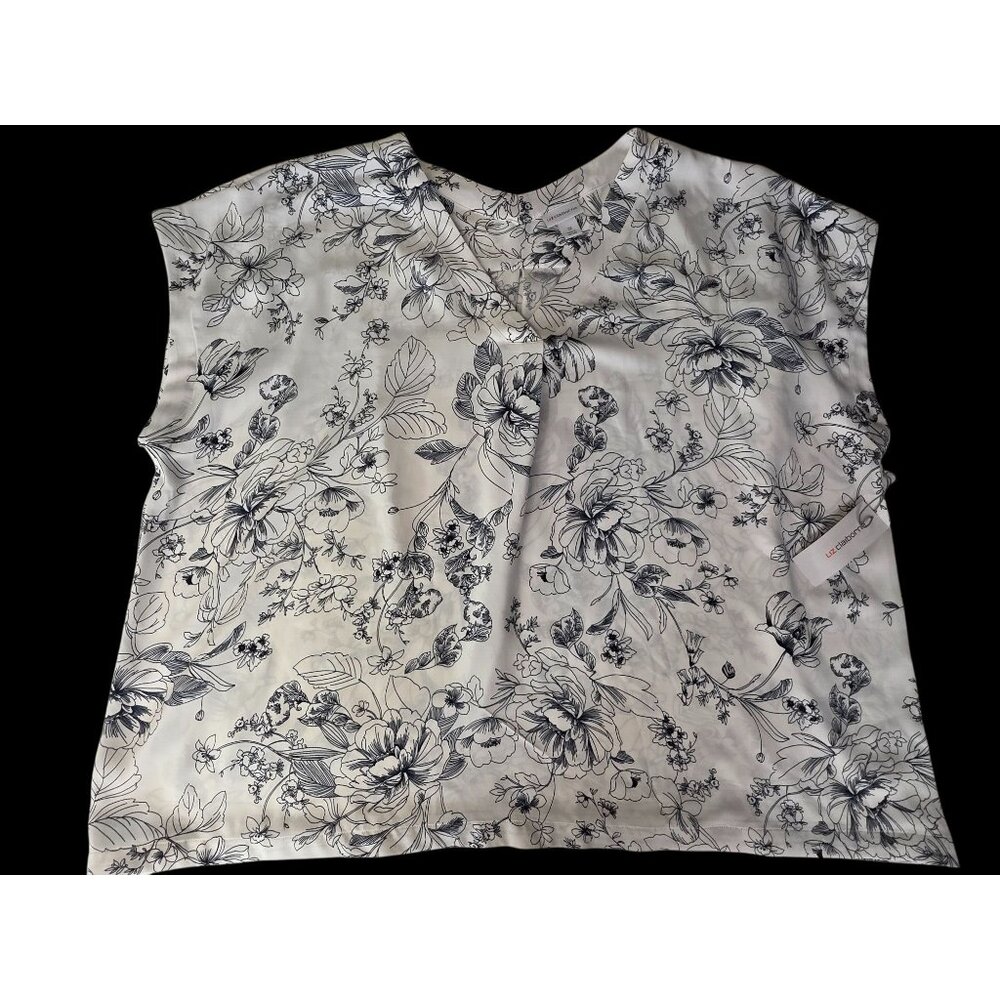 NWT Liz Claiborne Short Sleeve Blouse Womens White Black Floral 3X  Lightweight